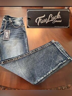 Men’s Straight Fit True Luck Dark Blue Jeans 34/30 NWT